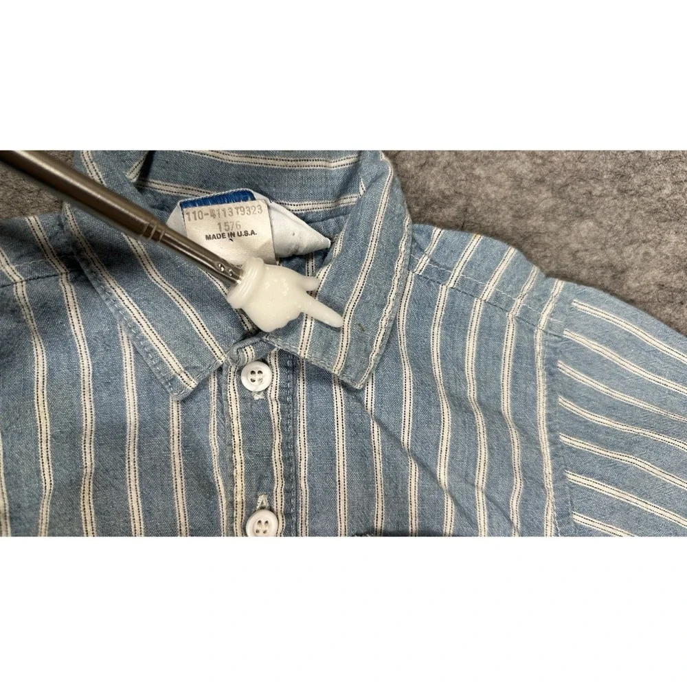 Vintage Oshkosh B'Gosh Kid 18M Cotton Denim Blue Pin Stripe Long Sleeve Shirt